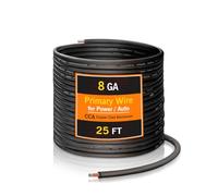 8 AWG Black Car Amp Wire 25FT, 12V Silicon CCA Power Cable for Car Audio Amplifiers, Power Battery Automotive Electrical Wire Flexible Durable 8 Gauge Electrical Wire for Amp Speaker RV