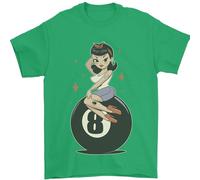 8-Ball Pool Pinup Mens T-Shirt 100% Cotton Irish Green 2XL