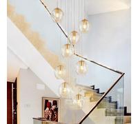 8 Balls Modern Staircase Long Chandelier Minimalist Creative Hotel Villa Stairwell Chandelier Champagne Glass Ball Pendant Lights Large Ceiling Light for Living Room 30x150cm(Color