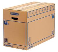 8 BANKERS BOX EXTRA LARGE Strong Moving Boxes, 100L SmoothMove Cardboard Packing Storage Boxes, Heavy Duty Double Wall Boxes for Moving House with Handles, 70cm x 44cm x 33cm (Pack of 8), Brown