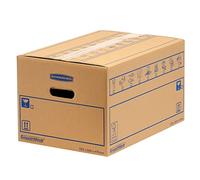 8 BANKERS BOX Large Strong Moving Boxes, 39L C-Flute SmoothMove Cardboard Storage Packing Boxes, Heavy Duty Cardboard Boxes for Moving House with Handles, 47cm x 32cm x 26cm (Pack of 8), Brown