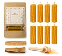 8 Bee Honey Candles + 2 Palo Santo Premium | 100% Natural and Ecological Wax, Handmade in Spain | Paraffin Free | Premium Relaxation Set | QR with Digital Content - Ritual 10/22 | 10 x 2 cm