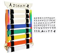 8 Belts Karate Belt Display Rack, Bamboo Taekwondo Belt Display Holder with Medal Hanger and Stickers, Karate Belt Organizer for Kids Adults Taekwondo Coaches Students Enthusiasts (No Belts)