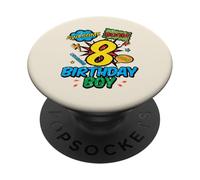 8 Birthday Boy Comic Cool 8th Bday Superhero Party Boys Kids PopSockets Adhesive PopGrip