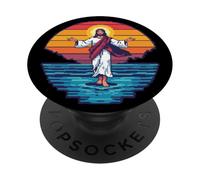 8-Bit Jesus Walking on Water Pixel Art Retro Christian Gamer PopSockets Adhesive PopGrip