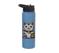 8-bit Pixel Lucky Cat Stainless Steel Insulated Water Bottle