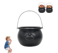 8" Black Cauldron Bucket, Plastic Black Cauldron Kettle Halloween Candy Bowl, Witch Cauldron Kettle, Halloween Witch Kettle For Candy, for Halloween Trick or Treat Party Supplies