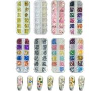 8 Boxes 3D Nail Charms Kit Rhinestones Colorful Crystals Clear Multi Shape Half Round Pearls Butterfly Diamond White Pink Craft Supplies DIY Accessories