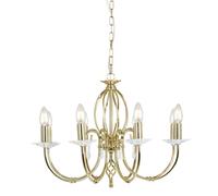 8 Bulb Chandelier Cut Glass Droplets Curved Stem Polished Brass LED E14 60W