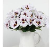 8 Bundles Artificial Flowers for Outdoor Fake Pansies Small Wild Flowers Faux Pansy Plastic Flowers for Home Garden Flower Beds Outdoor Plants (White)
