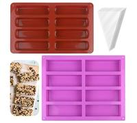 8 Cavity Medium Rectangle Granola Bar Silicone Moulds, 2Pcs Rectangle Silicone Oven Handmade Moulds, Cereal Bar Moulds with 50 Pcs Pastry Bags for Chocolate Truffles Bread Brownie Cornbread