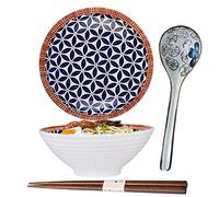 8‘’ Ceramic Ramen Bowl Set,Ceramic Noodle Bowls,Pasta Bowls,Porcelain Japanese Bowl,1100ml Japanese Noodle Soup Bowl,with Spoon Chopsticks, for Party Camping Men and Women Gifts