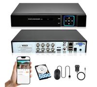 8 Channel Security DVR Recorder With 500GB HDD, 6-in-1 CCTV DVR for Surveillance, Supports 8ch for Camera Home Surveillance System, for Analog AHD, TVI, CVI, CVBS, XVI, IPC 5MP Mobile APP PC Remote