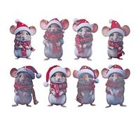 8 Christmas Mouse Ornaments, Acrylic Material, Fun Animal Shape, Lightweight and Durable, Easy to Hang, Christmas Tree and Home Decoration.