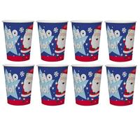 8 Christmas Paper Cups - 9.5cm Santa Design Disposable Cups - Recyclable Festive Tableware Plate for Hot or Cold Drinks - Xmas Party Supplies for Kids, Family Gatherings and Office Celebrations