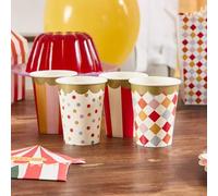 8 Circus Theme Party Paper Cups - Funfair Birthday Tableware, Carnival Swirl Kids Cups