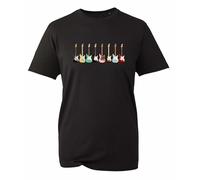 8 Classic Fender Stratocaster Guitars T-Shirt, Retro Musician Gift for Guitar Lovers, 100% BCI Cotton Unisex Crew Neck Classic Fit Tee- Black (Size-XL)