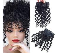 8" Clip on Jerry Curly Hair Bangs Extension 23g Afro Fluffy Clip in Topper 100% Human Hair Front Fringe Hair Pieces 4# Medium Brown