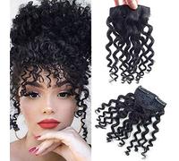 8" Clip on Jerry Curly Hair Bangs Extension 23g Afro Fluffy Clip in Topper 100% Human Hair Front Fringe Hair Pieces 2# Dark Brown