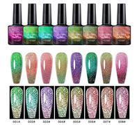 8 Color Changing Gel Nail Polish - Purple Blue Pink Red Glitter Diamond Color Changing Gel Polish, Soak Off UV LED Thermal Temperature Art, Manicure at Home DIY Gifts for Women Girls