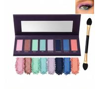 8-Color Eyeshadow Palette with Mirror for Women - Matte, Shimmer & Glitter Eye Shadows in Pink, Gold, Green, Blue, Purple, Coral, Long-Lasting Blendable Makeup Set with Dual-Ended Sponge Applicator