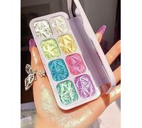 8 Color Face Cheek Highlighter Makeup Palette Shimmer Glitter Iridescent Multichrome Holographic Eyeshadow Palette Purple Rainbow Glitter Highlighter Makeup Highlight and Contour Chrome Eye Make up
