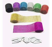 8 Colors 8 Row Acrylic Rhinestone Diamond Ribbon with Self Adhesive Hook and Loop Tape for Wedding Cakes, Birthday Decorations and Crafts Projects by Allazone