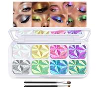 8 Colors Chameleon Eyeshadow Makeup Palette, Diamond Long-Lasting Waterproof Glitter Eyeshadow, Intense-Color Holographic Rainbow Shimmer Face Highlighter for Shiny Makeup (2 Brushes)