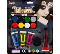 8 Colors Face & Body Paint Palette Kit + 1 Black Cream Face Body Paint + Washable Fake Blood + 3 UV Glow Colors, Non-Toxic Hypoallergenic for Halloween SFX Makeup Cosplay Joker Costume Parties
