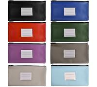 8 Colors Money Bag Bank Deposit, Colorful A5 Zipper Banknote Document Wallet Pouch with Window Card, PU Leather Makeup Bag Waterproof Pencil Pen Case Coin Bags Men Women, A5 File Folder for Note Cash