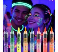 8 Colors uv neon face paint, Glow in the Dark Under UV Light Body Painting Kit, glow in the dark face paint, Tattoo Markers for Skin Washable, neon face paints glow in dark for Glow Party Face Makeup