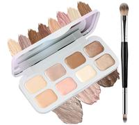 8 Colour Cream Eyeshadow Palette With Brush - Multi-Use Makeup Palette, As Highlighter & Contour, Highly Pigmented, Long-Lasting, Concealer Blendable Makeup Set For Shimmer & Matte Looks