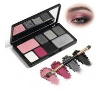 8-Colour Matte Shimmer Metallic Eyeshadow Palette with Mirror and Dual-Ended Brush for Pink Grey Silver Nude Tones - Versatile Eye Looks for Everyday Party Sweet Smoky Neutral Sparkly Glitter Makeup
