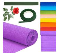 8 Colours Crepe Paper Rolls Coloured Papers for Flower Making DIY Papers Flowers Crepe Paper Sheets 25 * 250cm 1 Roll of Green Florist Tape and 20 Floral Wire Stems DIY Decorations