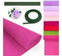 8 Colours Crepe Paper Rolls Crepe Paper for Flower Making Crepe Roll 25 * 250cm DIY Papers Flowers 1 Roll of Green Floral Tape and 20 Floral Wire Stems DIY Decorations