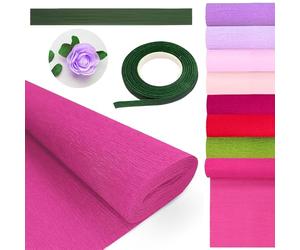 8 Colours Crepe Paper Rolls Crepe Paper for Flower Making Crepe Roll 25 * 250cm DIY Papers Flowers 1 Roll of Green Floral Tape and 20 Floral Wire Stems DIY Decorations