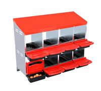8-Compartment Heavy Duty Chicken Nesting Box | Automatic Roll-Away Egg Collection System | Galvanized Steel Wall Mount or Stand Hen Laying Box (Red, 8-Hole - Upgraded Version)