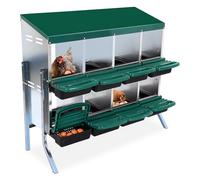 8-Compartment Metal Chicken Nesting Box - Roll Away Design for Easy Egg Collection - Cleanable Pull-Out Hen Roosting Boxes - Wall Mount or Freestanding - Green with Bracket Legs