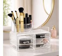 8 Compartments Clear Cosmetics Organiser with 4 Drawers | Beauty