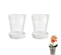 8 Count Transparent Orchid Pots with Drainage System and Trays for Airflow Enhancement and Root Monitoring (16cm)