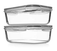 8 Cups/ 63 Oz 4 Piece (2 containers + 2 Lids) Large Glass Food Storage/ Baking Containers with Locking Lids . Ideal for Storing food, vegetables or fruits. BPA Free & Leak Proof -Microwave, Oven Safe