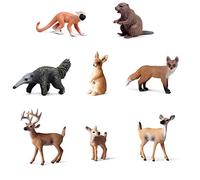 8 Cute Educational Animal Figures, 3D Printed Resin Animals Soft Plush Stuffed Fox Vivid Details Deer Plushie for Home Decor and Kids Play