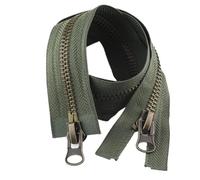 8# Dark Green/Black 70-120cm Double Slider Two-Way Zip, Open Ended Copper Zipper for Replaceable Jacket 1pc(Dark Green,80cm)