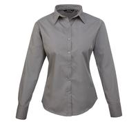 (8, Dark Grey) Premier Womens/Ladies Poplin Long-Sleeved Blouse