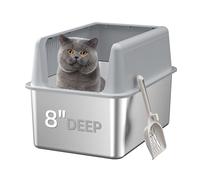 8 deep Stainless Steel Cat Litter Box (Grey)