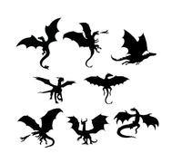 8 Dragon Silhouette Fun Stickers - Waterproof Decals - Scrapbooking, Cars, Water Bottles, Laptops, Fun Gifts (Black, Medium Pack)