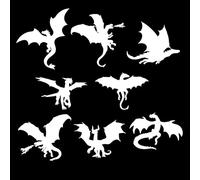 8 Dragon Silhouette Fun Waterproof Sticker Pack Decal - Car Stickers - Laptop Stickers - Mirror Stickers - Fantasy/Mythical Decals - Gift for Dragon Lover (White, Extra Small Pack)