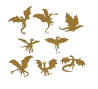 8 Dragon Silhouette Fun Waterproof Sticker Pack Decal - Car Stickers - Laptop Stickers - Mirror Stickers - Fantasy/Mythical Decals - Gift for Dragon Lover (Gold, Medium Pack)
