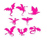 8 Dragon Silhouette Fun Waterproof Sticker Pack Decal - Car Stickers - Laptop Stickers - Mirror Stickers - Fantasy/Mythical Decals - Gift for Dragon Lover (Pink, Medium Pack)