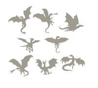 8 Dragon Silhouette Fun Waterproof Sticker Pack Decal - Car Stickers - Laptop Stickers - Mirror Stickers - Fantasy/Mythical Decals - Gift for Dragon Lover (Silver, Medium Pack)